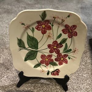 Elegant Vintage Floral Ceramic Plate with Rose and Green Design